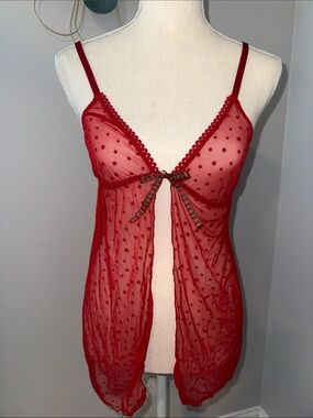 INTIMISSIMI Red Sheer Star Mesh Chemise with Tartan Bow